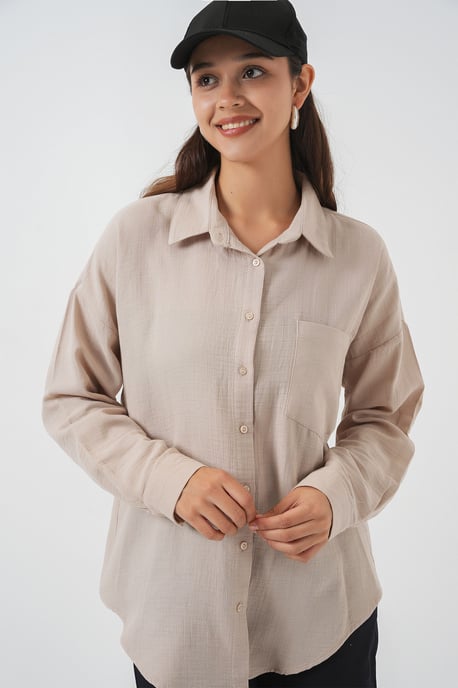 Oversized Shirt van Linnen met Zakdetails - Image 3