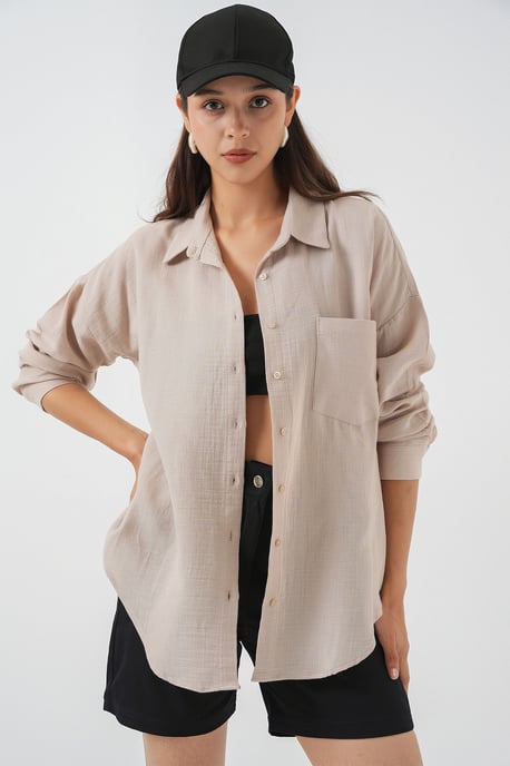 Oversized Shirt van Linnen met Zakdetails - Image 4