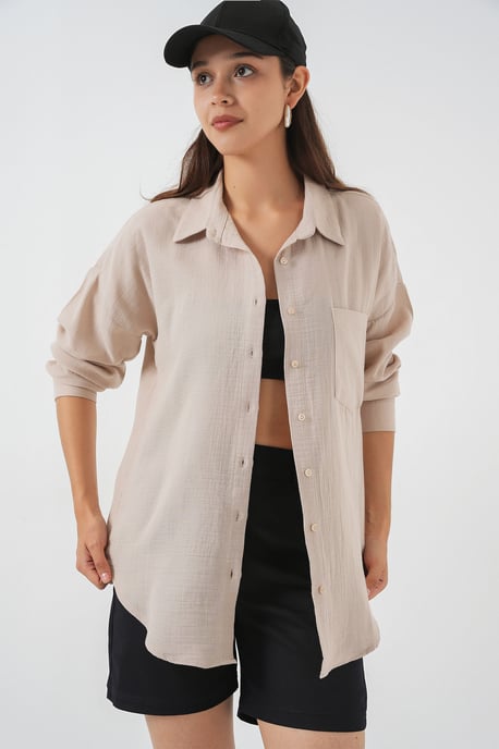 Oversized Shirt van Linnen met Zakdetails - Image 5
