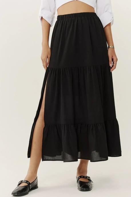 High Waist Maxi Skirt with Slit - Image 2
