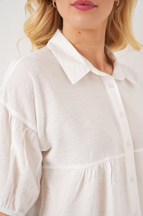 Losse Cropped Knop-Up Shirt met Kraag - Image 5