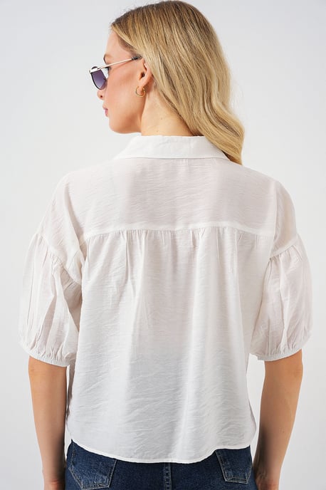 Losse Cropped Knop-Up Shirt met Kraag - Image 6