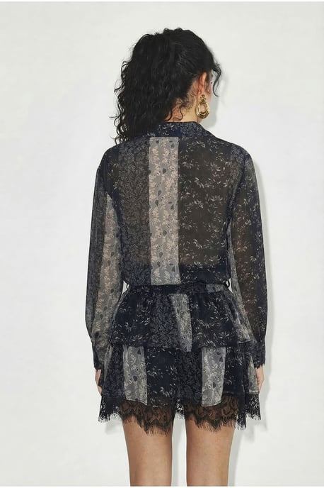 Patterned Tulle Dress with Lace Detail, Belt and Ruffles - Image 4