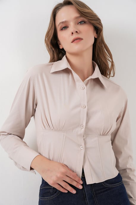 Fitted Poplin Knapp-up Kort Skjorta - Image 3