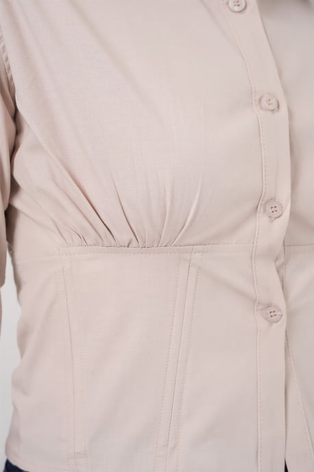 Fitted Poplin Knapp-up Kort Skjorta - Image 4