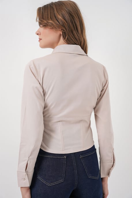 Fitted Poplin Knapp-up Kort Skjorta - Image 5