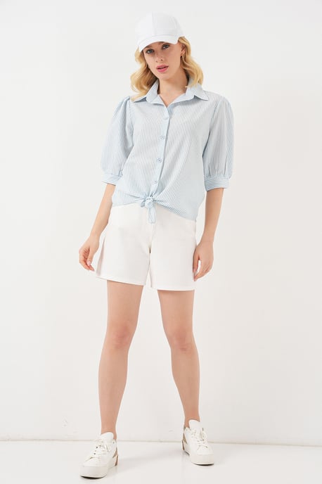 Gestreept Poplin Shirt met Driekwartmouwen - Image 2