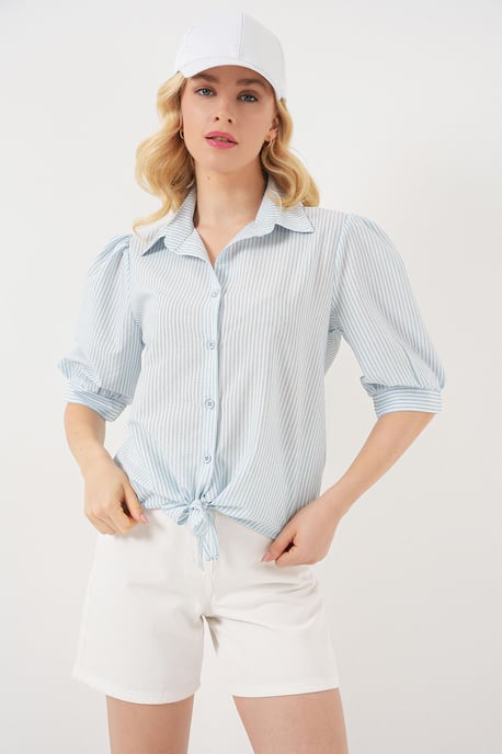 Gestreept Poplin Shirt met Driekwartmouwen - Image 3