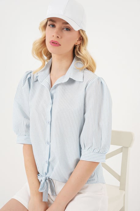 Gestreept Poplin Shirt met Driekwartmouwen - Image 4