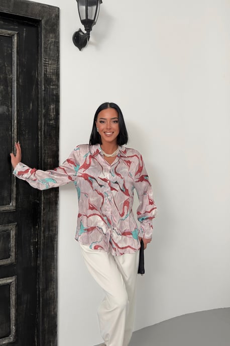 Abstract Print Button-Up Shirt - Image 4