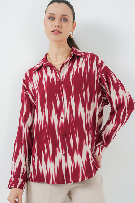 Mönstrad Oversized Skjorta med Knäppning - Image 3