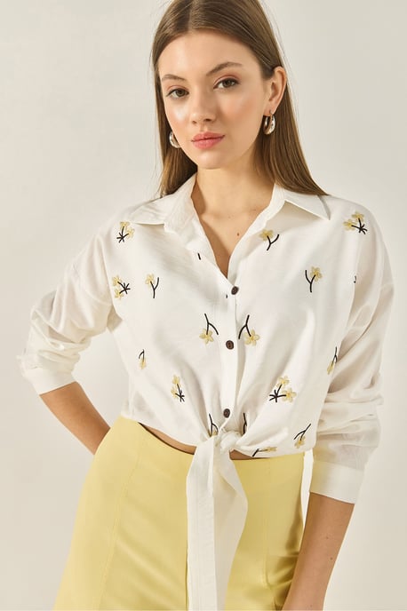 Embroidered Poplin Shirt with Button Closure - Image 2