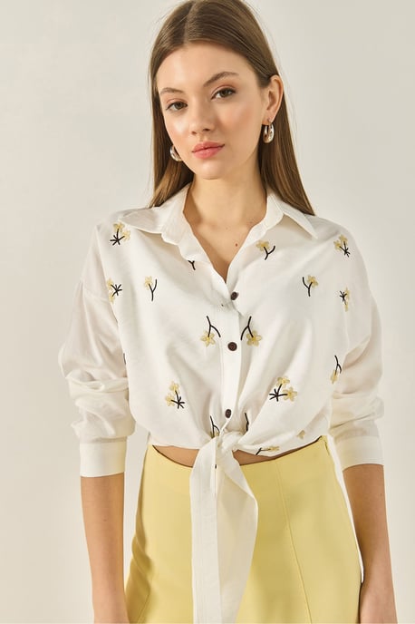 Embroidered Poplin Shirt with Button Closure - Image 5