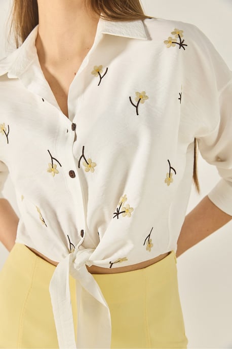 Embroidered Poplin Shirt with Button Closure - Image 6