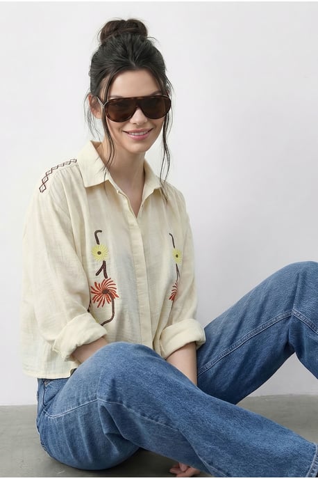 Geborduurd Crop Shirt met Knopfsluiting - Image 3