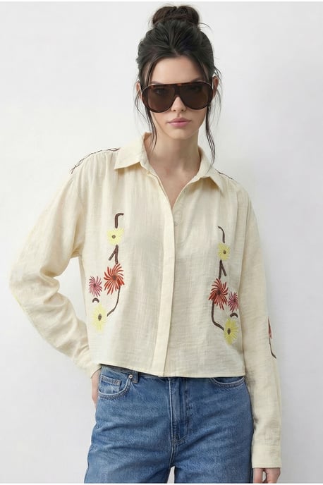 Geborduurd Crop Shirt met Knopfsluiting - Image 4