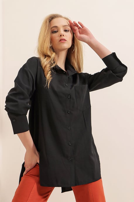 Loose Fit Poplin Button-Up Shirt with Pocket - Image 4