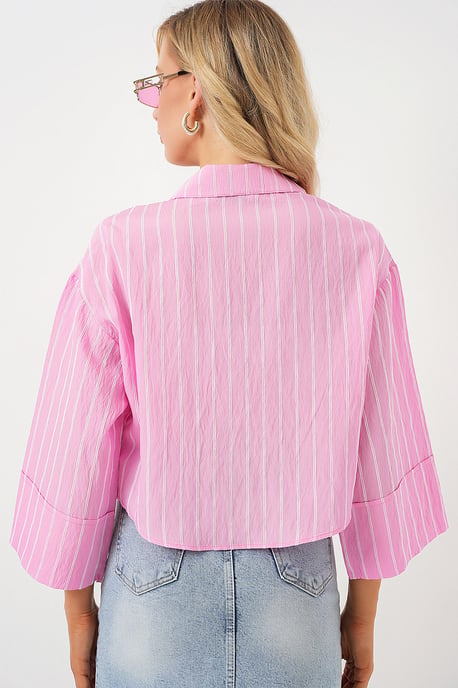 Oversized Gestreepte Cropped Shirt met Knoopsluiting - Image 6