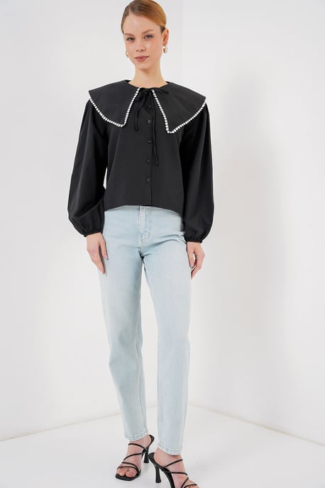 Popeline Babykraag Shirt met Strik - Image 2