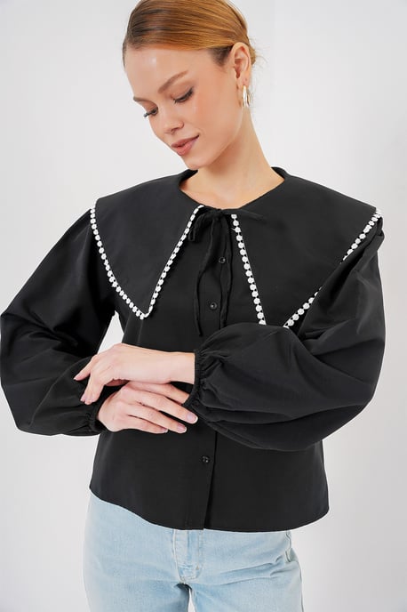 Popeline Babykraag Shirt met Strik - Image 3