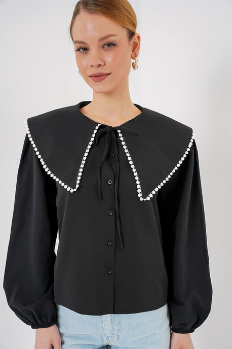 Popeline Babykraag Shirt met Strik - Image 4