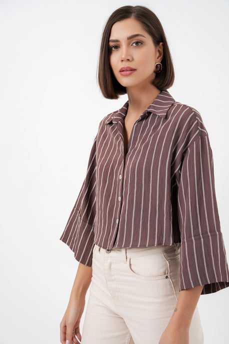Oversized Gestreepte Cropped Shirt met Knoopsluiting - Image 3