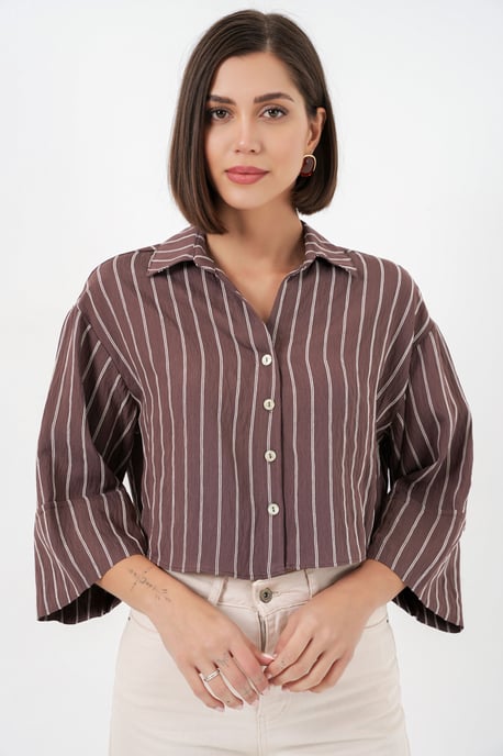 Oversized Gestreepte Cropped Shirt met Knoopsluiting - Image 4