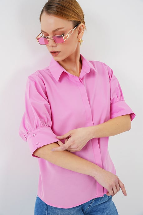 Poplin Button-Up Shirt with Shirt Collar - Image 3