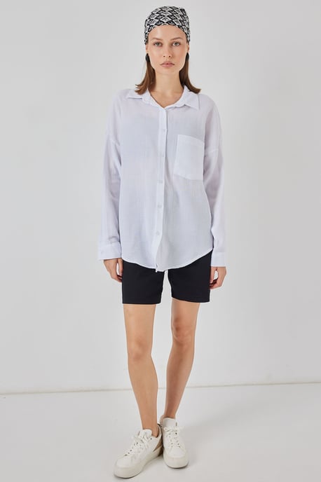 Oversized Pocket Detailed Linen Blended Shirt - Image 2