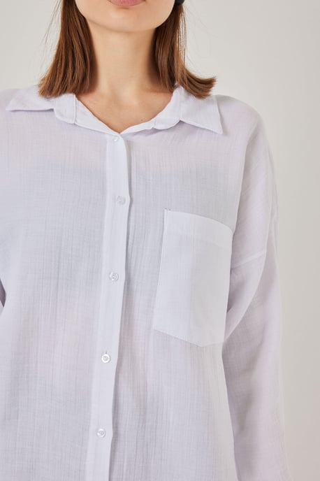 Oversized Pocket Detailed Linen Blended Shirt - Image 5