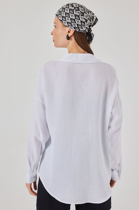 Oversized Pocket Detailed Linen Blended Shirt - Image 6
