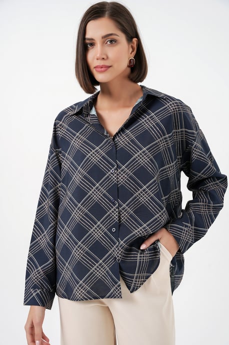 Oversized Plaid Button-Up Shirt - Image 1
