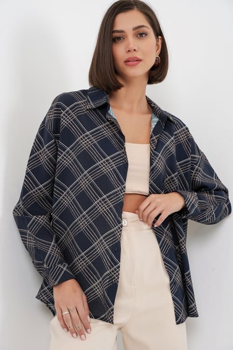 Oversized Plaid Button-Up Shirt - Image 3