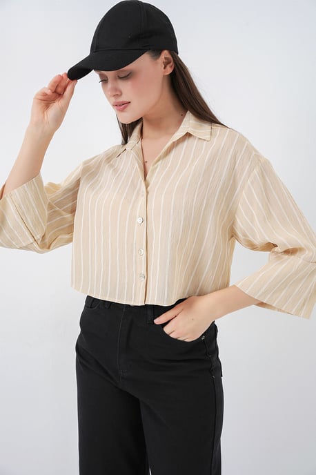 Oversized randig kortärmad skjorta med knäppning - Image 6