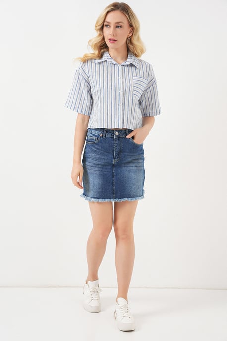 Striped Crop Shirt with Pocket - Image 3