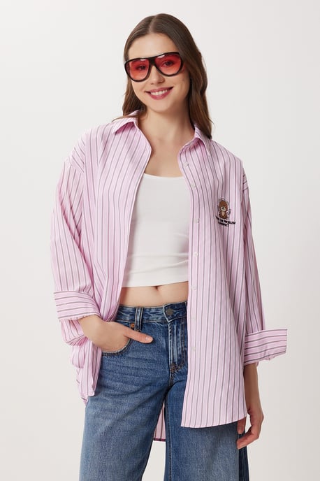 Överdimensionerad randig poplin skjorta med broderi - Image 3