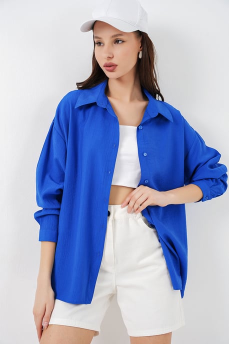 Oversized Long-Sleeve Button-Up Shirt - Image 1