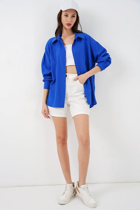Oversized Long-Sleeve Button-Up Shirt - Image 2