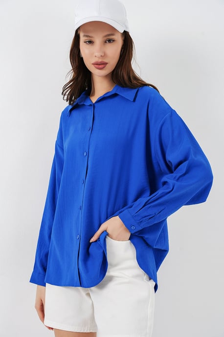 Oversized Long-Sleeve Button-Up Shirt - Image 3