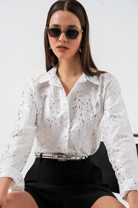 Oversized gestreepte blouse met knopen - Image 1