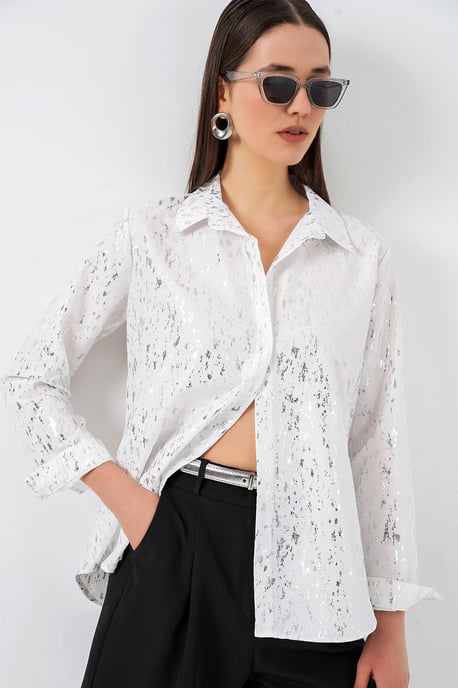 Oversized gestreepte blouse met knopen - Image 3