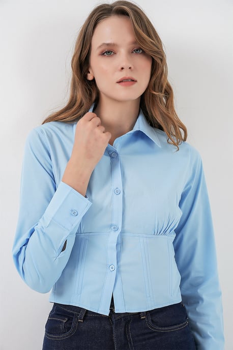 Fitted Poplin Knapp-up Kort Skorta - Image 1