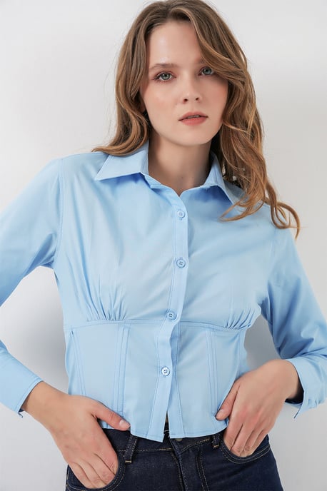 Fitted Poplin Knapp-up Kort Skorta - Image 2
