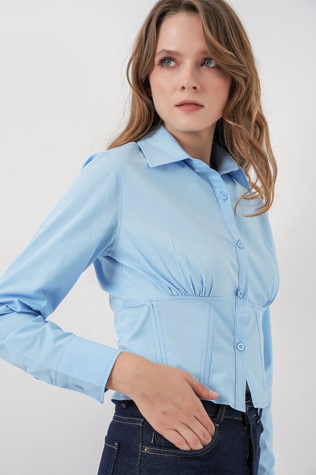 Fitted Poplin Knapp-up Kort Skorta - Image 3