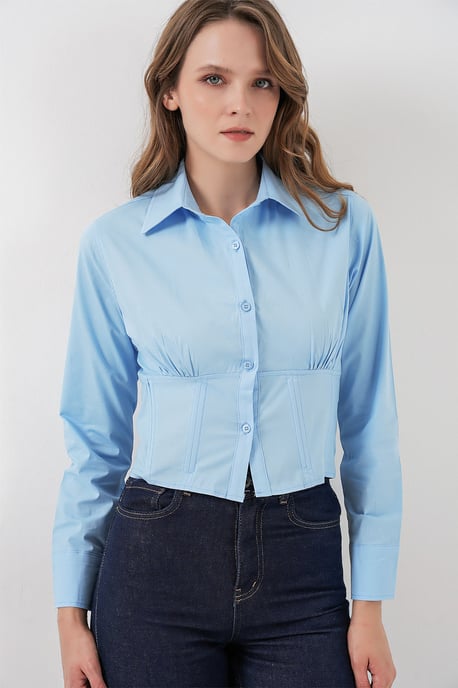 Fitted Poplin Knapp-up Kort Skorta - Image 4