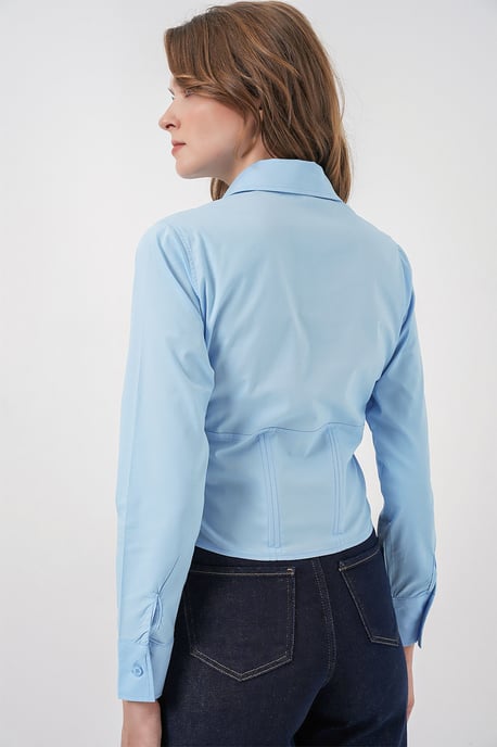 Fitted Poplin Knapp-up Kort Skorta - Image 6