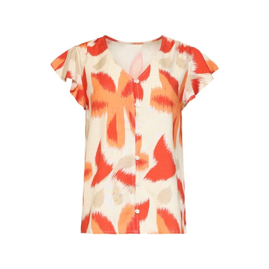 Smashed Lemon Oranje bloe print blouse met knoopsluiting en korte mouwen | - Image 2