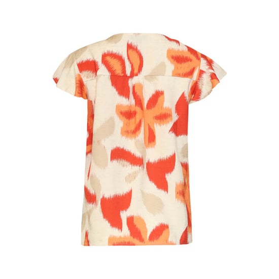 Smashed Lemon Oranje bloe print blouse met knoopsluiting en korte mouwen | - Image 4