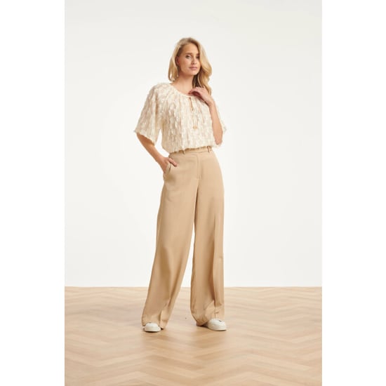Smashed Lemon Crème top met transparante fringe structuurstof | - Image 6