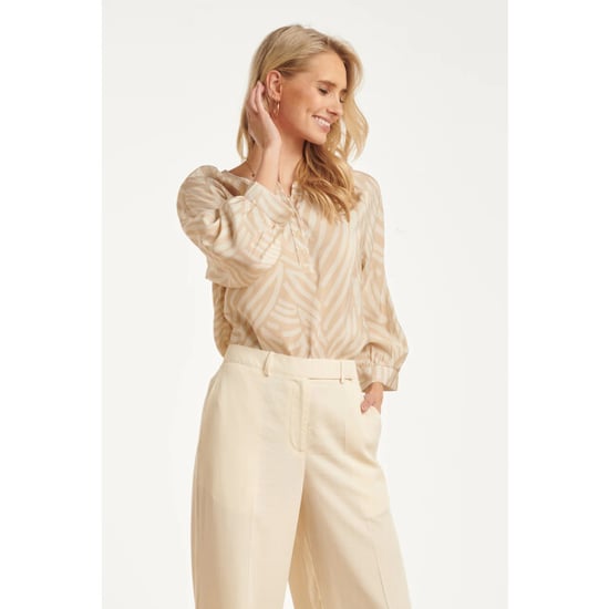 Smashed Lemon Beige blouse met abstracte print en halflange mouwen | - Image 2